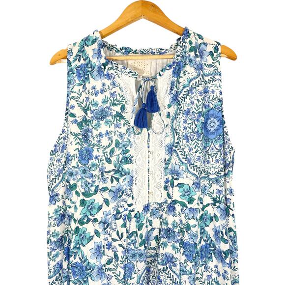 Johnny Was Aster Tiered Midi Dress White Blue Floral XL 100% Linen Boho - Picture 6 of 12